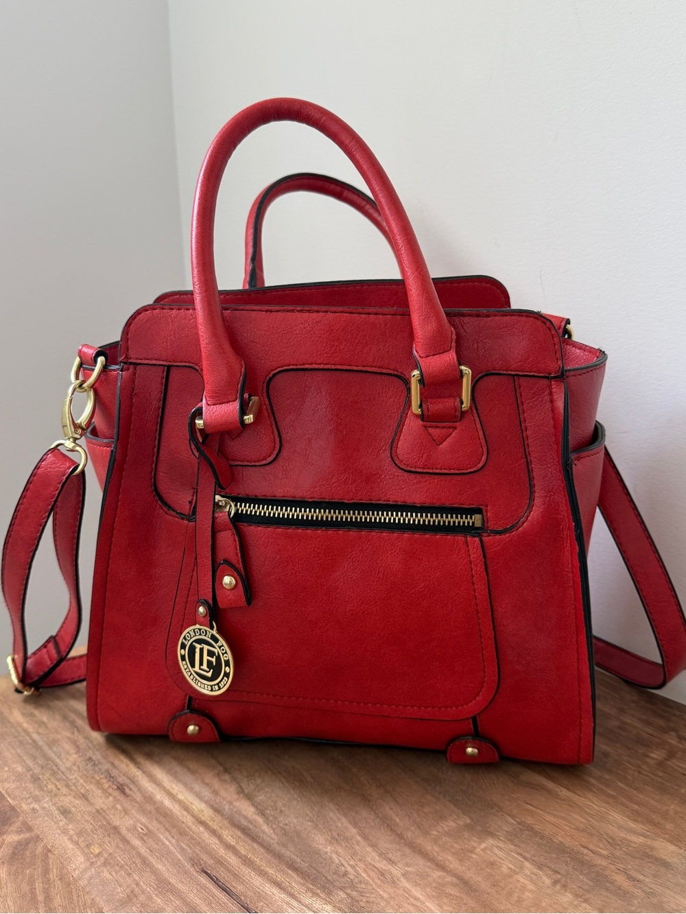 LONDON FOG Cinnamon Red Satchel Handbag Crossbody Purse Gold Hardware